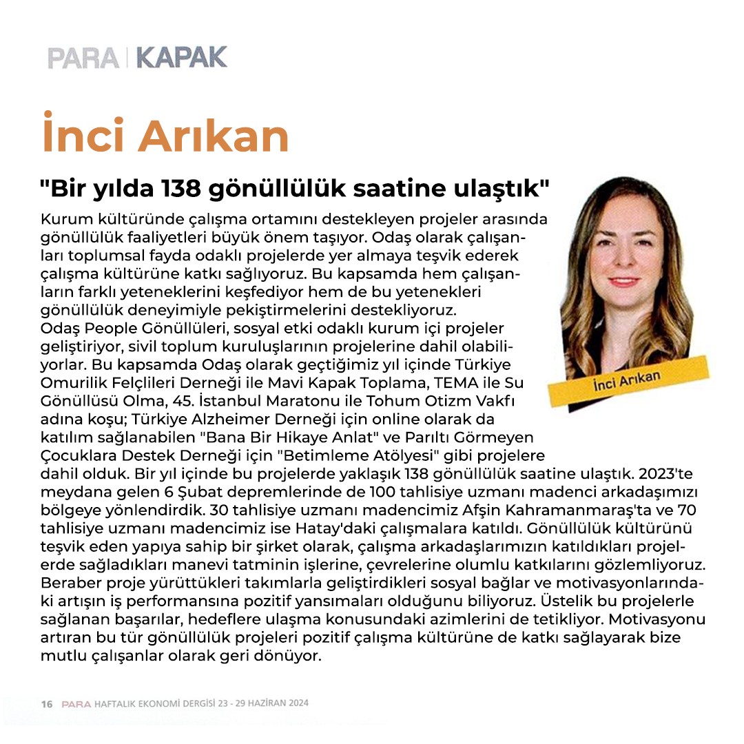 ODAS Insan ve Kültür Politikasi Para Dergisi'nde